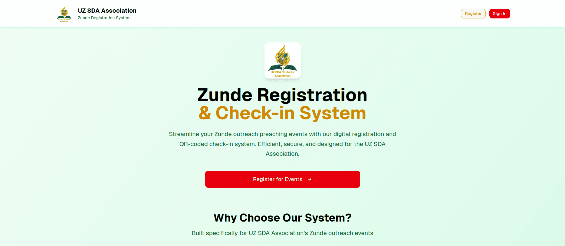 UZ SDA Zunde Registration & Check-in